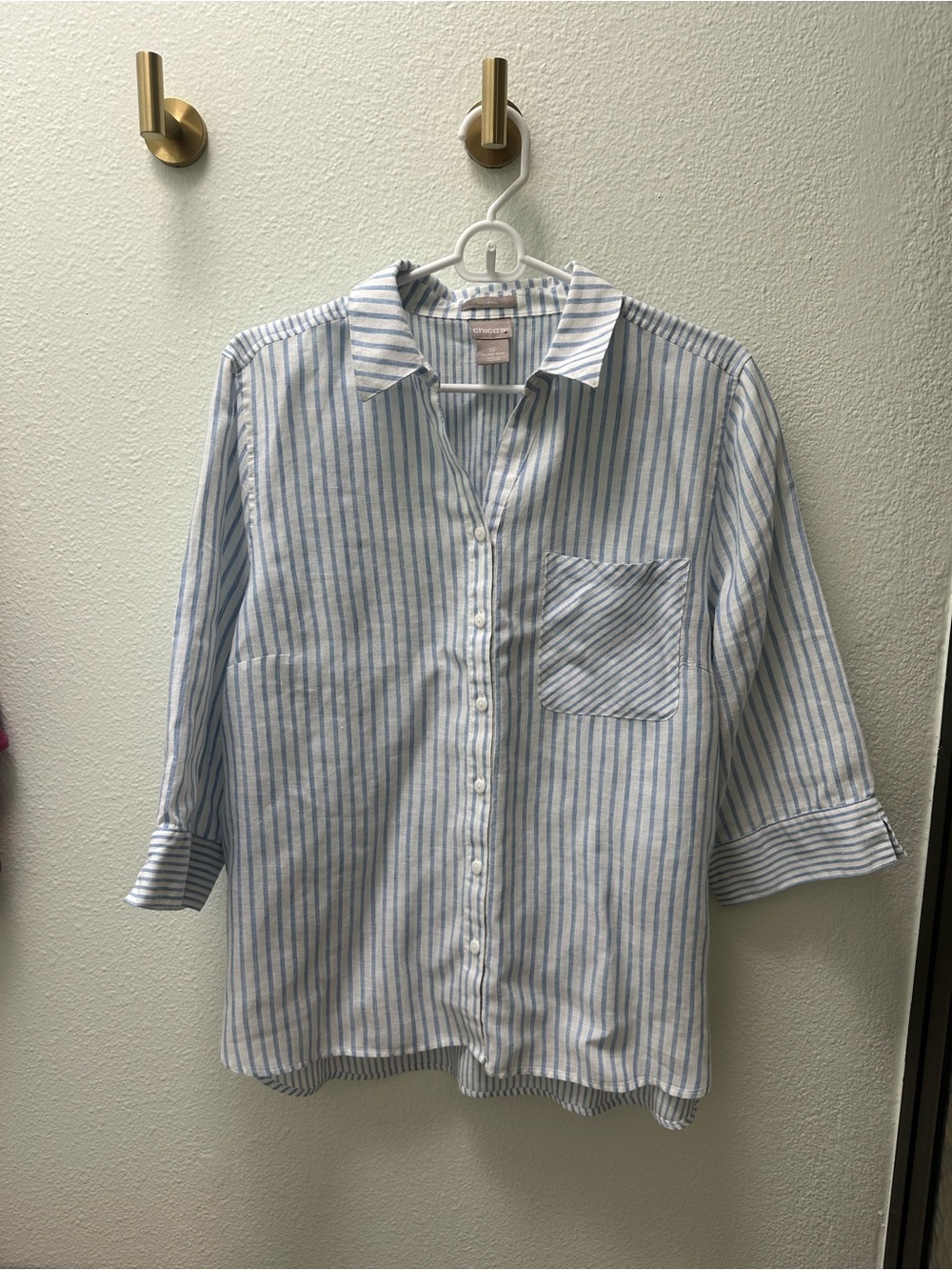 100% Linen Stripe Button-Up Shirt
